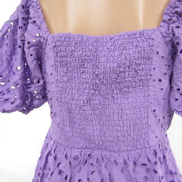 NEW ENGLISH FACTORY Womens Eyelet Scallop Edge Mini Dress Purple Size L - Picture 10 of 14
